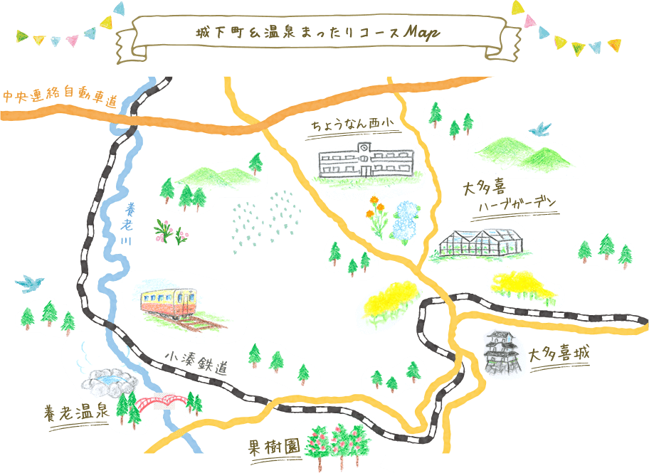 城下町＆温泉まったりコースMap